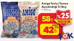 AMİGO TUZLU/TUZSUZ AYÇEKİRDEĞİ İRİ BOY 400 G AMİGO TUZLU/TUZSUZ AYÇEKİRDEĞİ İRİ BOY 400 G